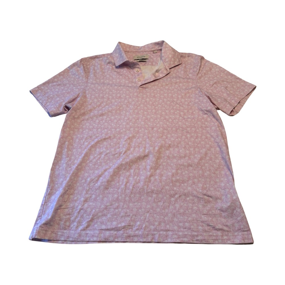 Bugatchi Mens Pink Palm Tree Print 8-Way Stretch Polo Shirt Medium Summer Golf